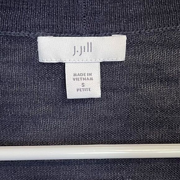 J. Jill- Navy Blue Linen Short Sleeve Button Down Cardigan Sweater, Sz S Petite - Picture 3 of 8